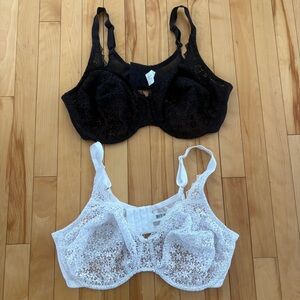 HANES Just my size Bra x2 white & black lace floral underwire 44D